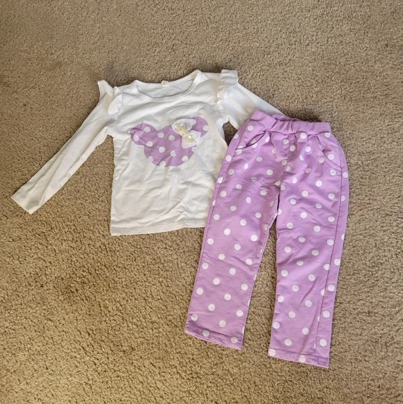 Minnie Mouse Girls 3T Polka Dot Purple Comfy Matching Set - Picture 1 of 3